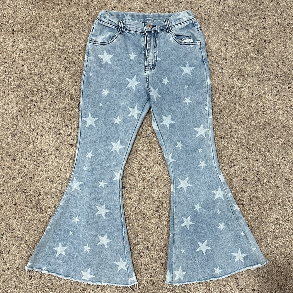 Women’s Light Blue Star Print Flared Jeans